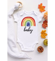 Unisex Bebek Beyaz Gökkuşağı Renkli Çıtçıtlı Body Zıbın