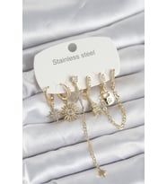Tegan 316L Çelik Gold Renk 6'lı Set Charmlı Kadın Küpe TG27BKP11749
