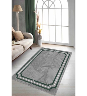 Yeşil Çerçeveli Kaymaz Taban Makinede Yıkanabilir Halı RV068 - 100 x 160 cm