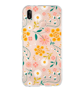 Huawei P20 Lite Uyumlu Kapak Flowers Tasarımlı Şeffaf Silikon Kılıf