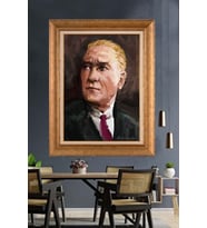 Altın Varaklı Çerçeveli Paspartulu Atatürk Tablo nh95 (Gold)