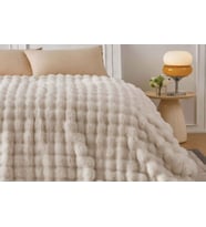 Merinos Angora Kürk Bubble Tavşan Tüyü Battaniye 220X240 Kutulu Bej