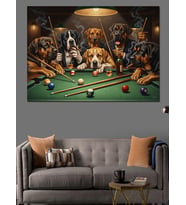 Bilardo Oynayan Köpekler Eğlenceli Tablo Dekoratif Kanvas - Mdf Ahşap Tablo