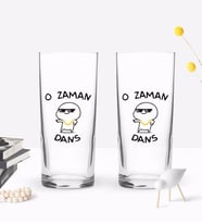 Bk Gift Renkli Baskılı O Zaman Dans Tasarımlı İkili Rakı Bardağı Seti-1
