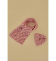 Chuba Çocuk Saç Örgü Yumuşak Tuşe Triko Atkı Bere Takımı 7-9 & 10-12 Yaş Pembe CHKIDS103