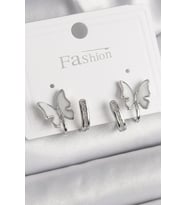 Pirinç Gümüş Renk Zirkon Taş Detaylı Beyaz Sedefli Kelebek Model Kadın Küpe - SSSSSS3953-5