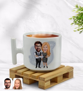 BK Gift Kişiye Özel Sevgililer Karikatürlü T Kulplu Beyaz Middle Kupa Bardak-100