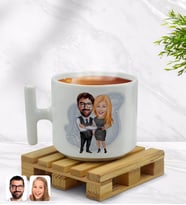 BK Gift Kişiye Özel Sevgililer Karikatürlü T Kulplu Beyaz Middle Kupa Bardak-100