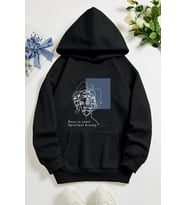 Unisex Minimal Line Drawing Baskılı Sweatshirt (Siyah)