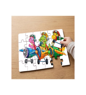 Sevimli Pilot Dinozorlar Tasarımlı 24 Parça Ahşap Çocuk Puzzle MPK0154