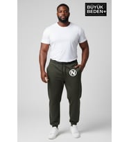 Erkek Büyük Beden N Logolu Paça Lastikli Rahat Kesim Jogger İnce Eşofman Altı SPR26BEA951-4 (Haki)