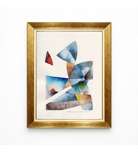 Tablore Altın Çerçeveli Soyut Geometrik Suluboya Tablo - Modern Sanat Duvar Dekoru