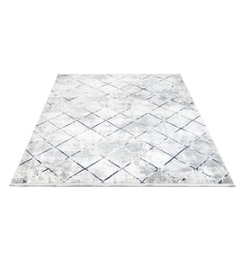 Makine Kaymaz Yıkanabilir Beyaz Geometrik Viskon Salon Halısı Mutfak Halısı Koridor Halısı Yolluk mavi