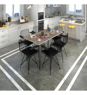 Knsz masa sandalye takımı hem75mazlum crdsyh 130*070 klç 6 sandalye syhsyh kolçaklı