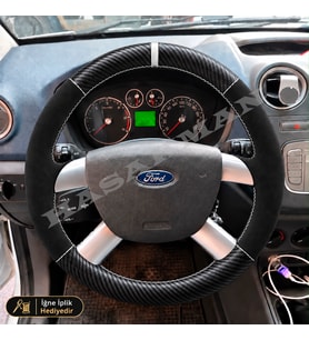 Ford Focus Dikme Direksiyon Kılıfı Alcantara Süet Mat Karbon Beyaz Yüzük ve Dikiş Trend-Style-Ghia-Titanium 2004-2011