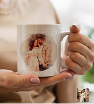 BK Gift Kişiye Özel Suluboya Beyaz Kupa Bardak, Suluboya Portresi, Arkadaşa Hediye, Sevgiliye Hediye-2
