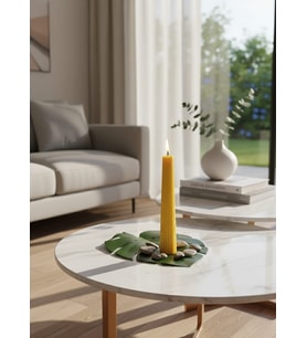 DİKEY ÇİZGİLİ HUNİ ŞAMDAN HEDİYELİK DEKORATİF KAVUN KOKULU SOYA WAX MUM (SARI RENKLİ)