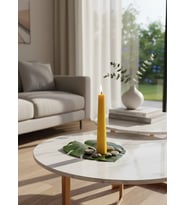 DİKEY ÇİZGİLİ HUNİ ŞAMDAN HEDİYELİK DEKORATİF KAVUN KOKULU SOYA WAX MUM (SARI RENKLİ)