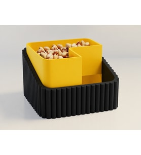 3D Baskı Fıstık Kasesi - Çift Hazneli Kabuk Ayırıcı Sunum Kasesi - Siyah Sarı