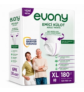 Evony Yetişkin Bezi Emici Külot XL - Ekstra Büyük - Extra Large 180 Adet