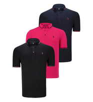 ÜÇLÜ SET T8586 DEWBERRY ERKEK T-SHIRT-SİYAH-LACİVERT-FUŞYA