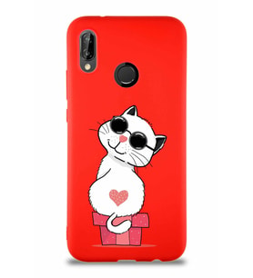 Huawei P20 Lite Soft Premier Kapak Coolcat Tasarımlı Silikon Kılıf - Kırmızı (Şeffaf)