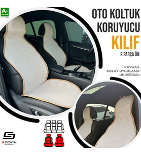 S-Dizayn Oto Koltuk Koruyucu Kılıf Krem Universal 2 Parça Ön A+ Kalite (Karışık)