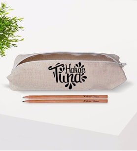 BK Gift Kişiye Özel İsimli Harfli Keten Bez Kalemlik ve İsimli Ahşap Kurşun Kalem Hediye Seti-2