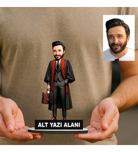 Kişiye Özel Avukat Karikatürlü 18 cm MDF Masaüstü Biblo - Avukat Hediyesi Avukata ve Hukukçuya Hediye
