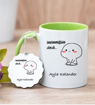 Kişiye Özel İncinmişsin Dedi Tasarım Esprili Yeşil Kupa Bardak ve Anahtarlık