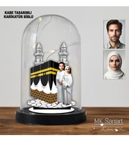 Kişiye Özel Karikatür Kabe Önünde Sevgili Fanus Biblo, Hacı Hediyeleri