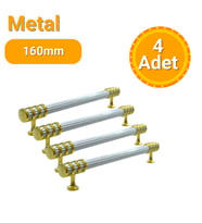 4 Adet Halka Boru Çizgili Altın Beyaz Metal Mobilya Kulpu 160mm (Beyaz - Altın Rengi)
