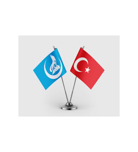 Mavi Bozkurt ve Türkiye Bayrağı İkili Saten Masa Bayrağı Takımı