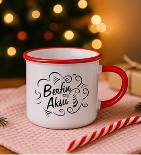 BK Gift Kişiye Özel İsimli Kırmızı Emaye Kupa Bardak -1, Arkadaşa Hediye, Sevgiliye Hediye