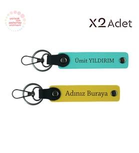 Arkadaşa Yılbaşı Jest, İsim Yazılı 2’li Anahtarlık Seti, Sarı-Turkuaz