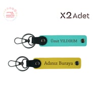 Arkadaşa Yılbaşı Jest, İsim Yazılı 2’li Anahtarlık Seti, Sarı-Turkuaz