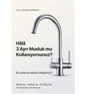 Likuan Mutfak Bataryası 3 Yollu Tri-Flow LED Göstergeli Krom Kuğu Boynu NSF Sertifikalı