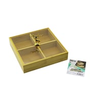 KARE 4 BÖLMELİ=2IN1=BÖLMESİZ ÇOK AMAÇLI KUTU AHŞAP BAMBU SERVİS SUNUM TEPSİ - TAHTASI 22X22X5CM (5668)