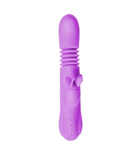 H24.5cm Hareketli Isıtmalı Rabbit Vibratör – Mor Silikon, 10 Fonksiyonlu