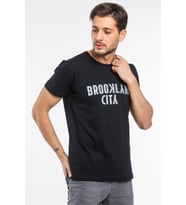 Süperlife Erkek Bisiklet yaka Brooklyn City Baskılı Tişort SPR 253 (Siyah)