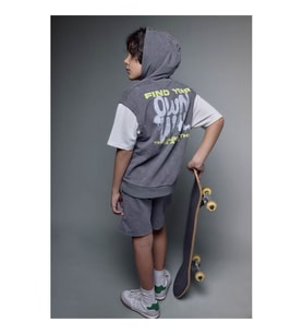 Defacto Oversıze Baskılı Sweatshirt Kumaş Gri Erkek Çocuk T-Shirt G9737A8/GR452