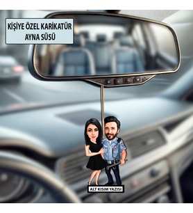 Sevgiliye Özel Karikatür Polis ve Eşi Tasarımlı Ayna Süsü – Sevgililer Günü Hediyesi Araç İçi Süs