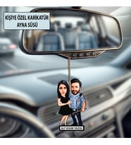 Sevgiliye Özel Karikatür Polis ve Eşi Tasarımlı Ayna Süsü – Sevgililer Günü Hediyesi Araç İçi Süs