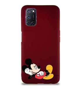 Oppo A52 Soft Premier Kapak Mickey Mouse-F Tasarımlı Silikon Kılıf - Mürdüm (Şeffaf)