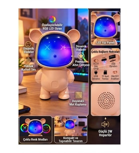Renk Değiştiren Işıklı Animasyon Ayıcık Bluetooth USB Hoparlör Kablosuz Robot Gece Masa Lambası PMBE