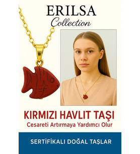 Sertifikalı Sarı Renkli Balık Model Kırmızı Havlit Taşı Kolye (Çok Renkli)