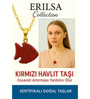Sertifikalı Sarı Renkli Balık Model Kırmızı Havlit Taşı Kolye (Çok Renkli)