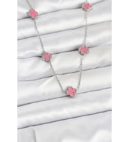 316L Çelik Zincir Gümüş Renk Pembe Baby Boy Yonca Kadın Kolye - TJ-BKO10575