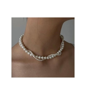 İrili Ufaklı 2 Sıra Beyaz İnci Kolye Sarmal Model Zarif İncili Kolye