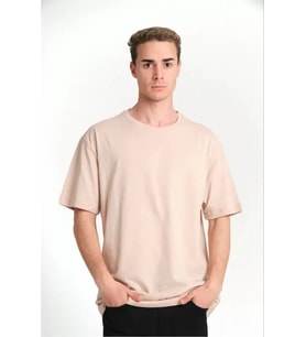 Unisex Düz Biskilet Yaka Oversize T-shirt - Bej